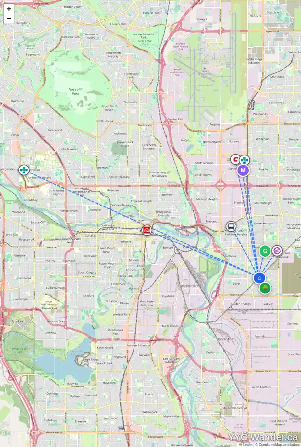 Daily accessibility map for 296 DOVERCLIFFE WY SE, Calgary showing nearby schools, grocery stores, parks, LRT stations and nearby amenities