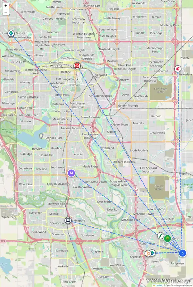 Daily accessibility map for 1949 RANGEVIEW DR SE, Calgary showing nearby schools, grocery stores, parks, LRT stations and nearby amenities