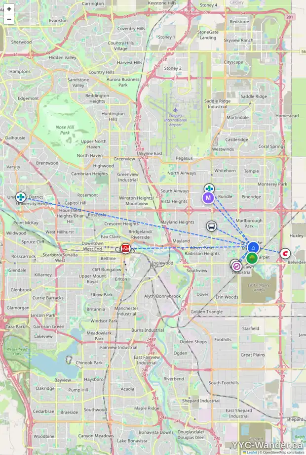 Daily accessibility map for 246 PENSVILLE CL SE, Calgary showing nearby schools, grocery stores, parks, LRT stations and nearby amenities