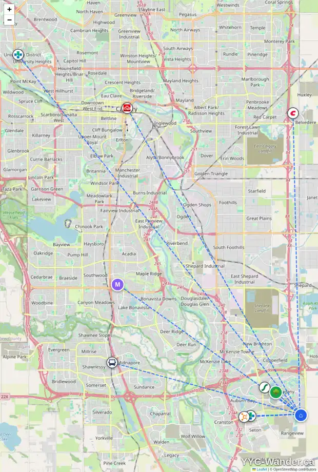 Daily accessibility map for 1948 RANGEVIEW DR SE, Calgary showing nearby schools, grocery stores, parks, LRT stations and nearby amenities