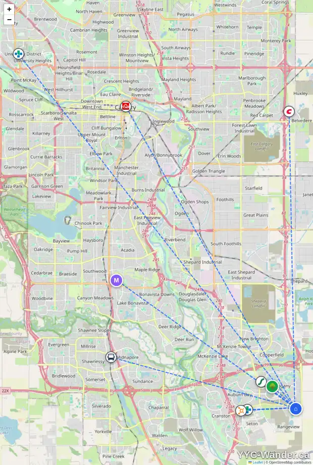 Daily accessibility map for 1920 RANGEVIEW DR SE, Calgary showing nearby schools, grocery stores, parks, LRT stations and nearby amenities