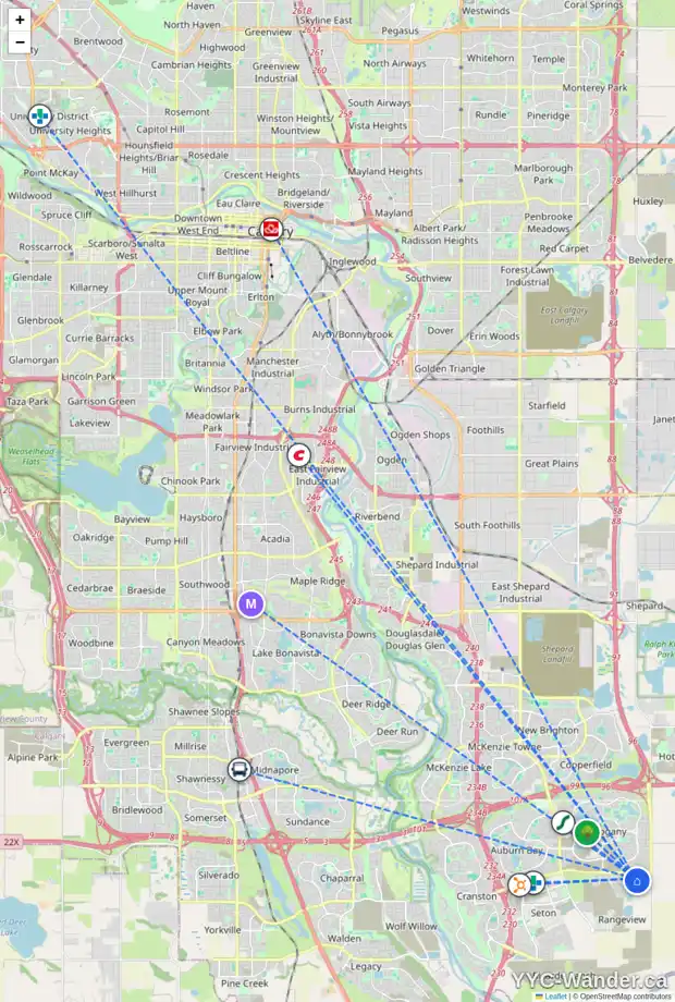 Daily accessibility map for 1908 RANGEVIEW DR SE, Calgary showing nearby schools, grocery stores, parks, LRT stations and nearby amenities