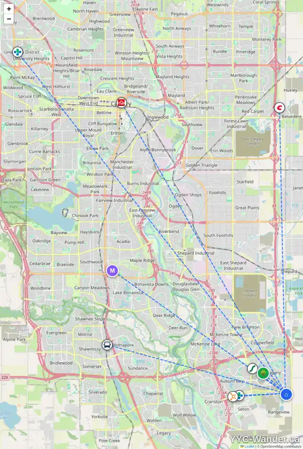 Daily accessibility map for 73 LAVENDER RD SE, Calgary showing nearby schools, grocery stores, parks, LRT stations and nearby amenities