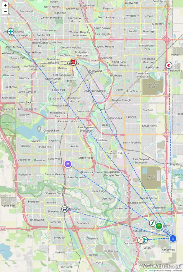 Daily accessibility map for 53 LAVENDER RD SE, Calgary showing nearby schools, grocery stores, parks, LRT stations and nearby amenities