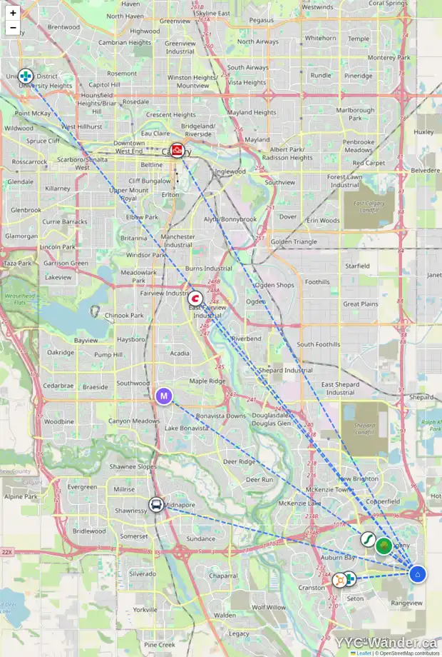 Daily accessibility map for 9 LAVENDER RD SE, Calgary showing nearby schools, grocery stores, parks, LRT stations and nearby amenities