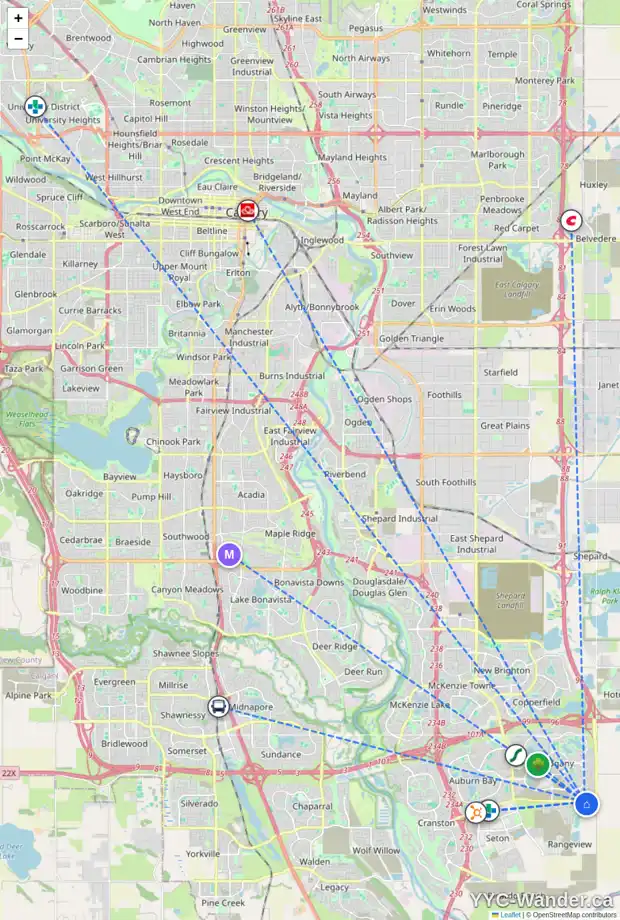 Daily accessibility map for 6 LAVENDER DR SE, Calgary showing nearby schools, grocery stores, parks, LRT stations and nearby amenities