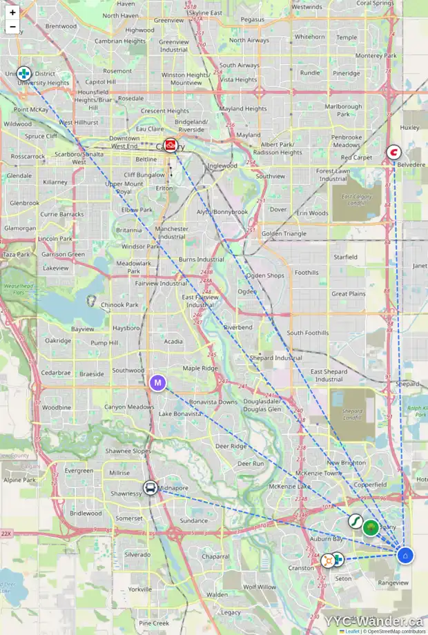 Daily accessibility map for 18 LAVENDER DR SE, Calgary showing nearby schools, grocery stores, parks, LRT stations and nearby amenities