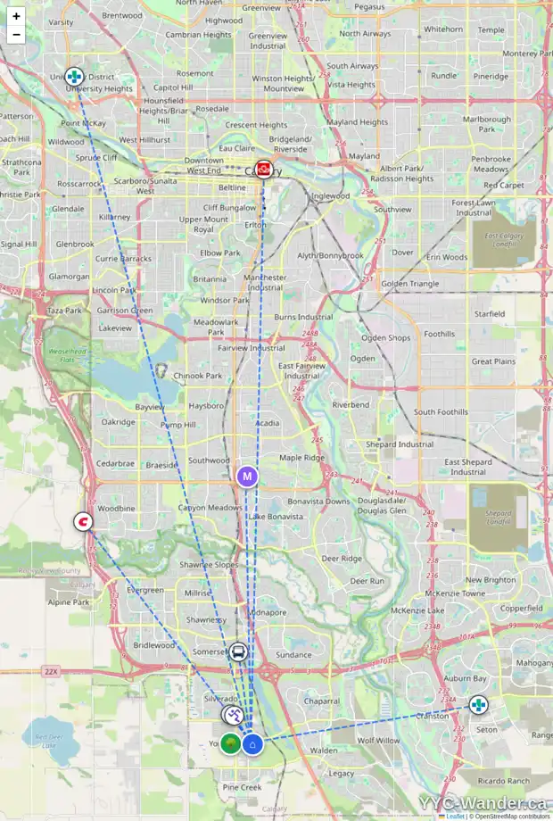 Daily accessibility map for 248 BELMONT BV SW, Calgary showing nearby schools, grocery stores, parks, LRT stations and nearby amenities