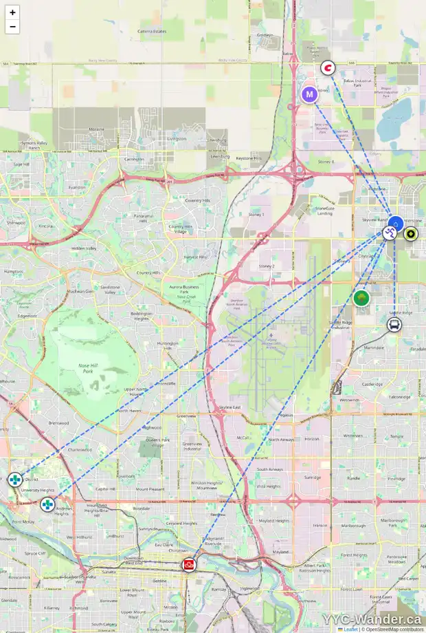 Daily accessibility map for 325 SKYVIEW RANCH CI NE, Calgary showing nearby schools, grocery stores, parks, LRT stations and nearby amenities