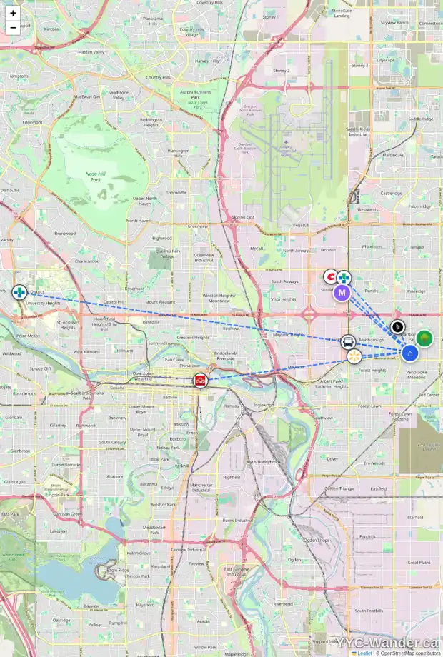 Daily accessibility map for 5808 MADDOCK DR NE, Calgary showing nearby schools, grocery stores, parks, LRT stations and nearby amenities