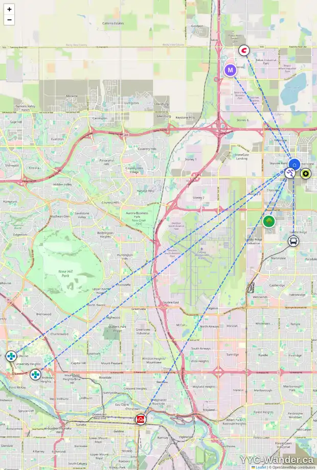 Daily accessibility map for 209 SKYVIEW RANCH CI NE, Calgary showing nearby schools, grocery stores, parks, LRT stations and nearby amenities