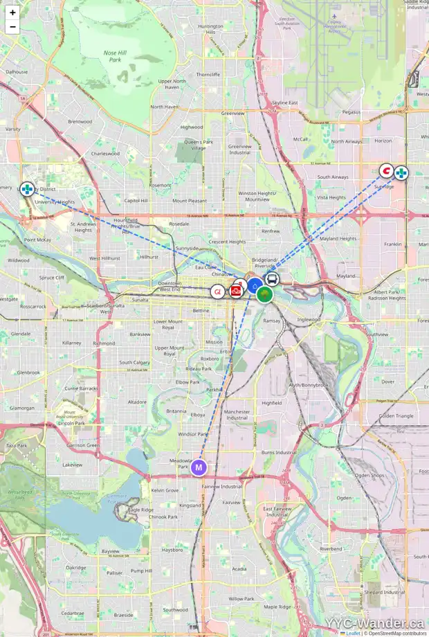 Daily accessibility map for 400 632 CONFLUENCE WY SE, Calgary showing nearby schools, grocery stores, parks, LRT stations and nearby amenities