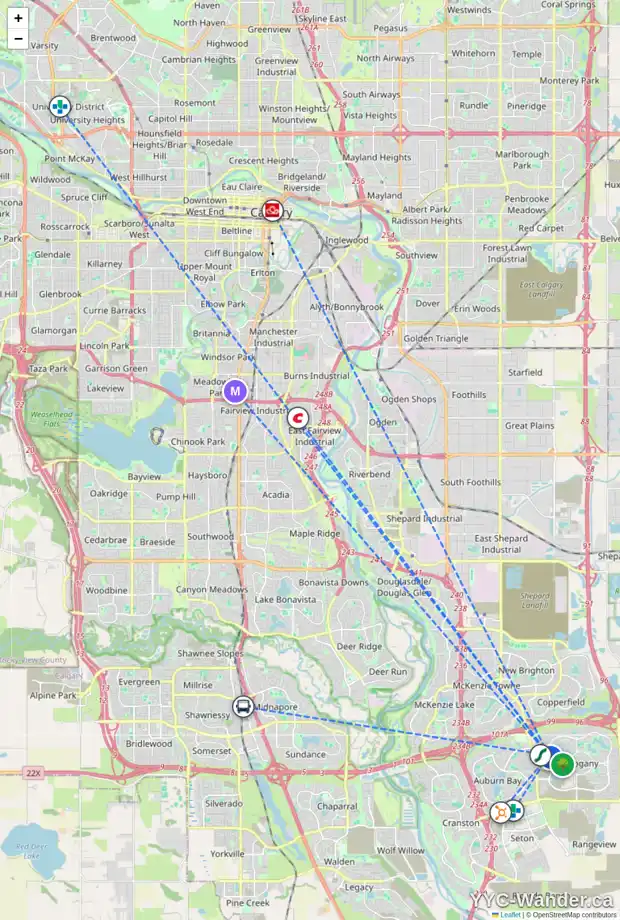 Daily accessibility map for 317 30 MAHOGANY ME SE, Calgary showing nearby schools, grocery stores, parks, LRT stations and nearby amenities