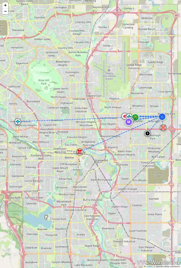 Daily accessibility map for 967 PINECLIFF DR NE, Calgary showing nearby schools, grocery stores, parks, LRT stations and nearby amenities