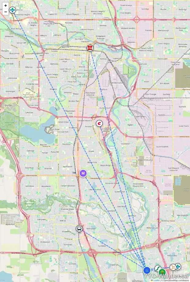 Daily accessibility map for 76 CRANBROOK CA SE, Calgary showing nearby schools, grocery stores, parks, LRT stations and nearby amenities