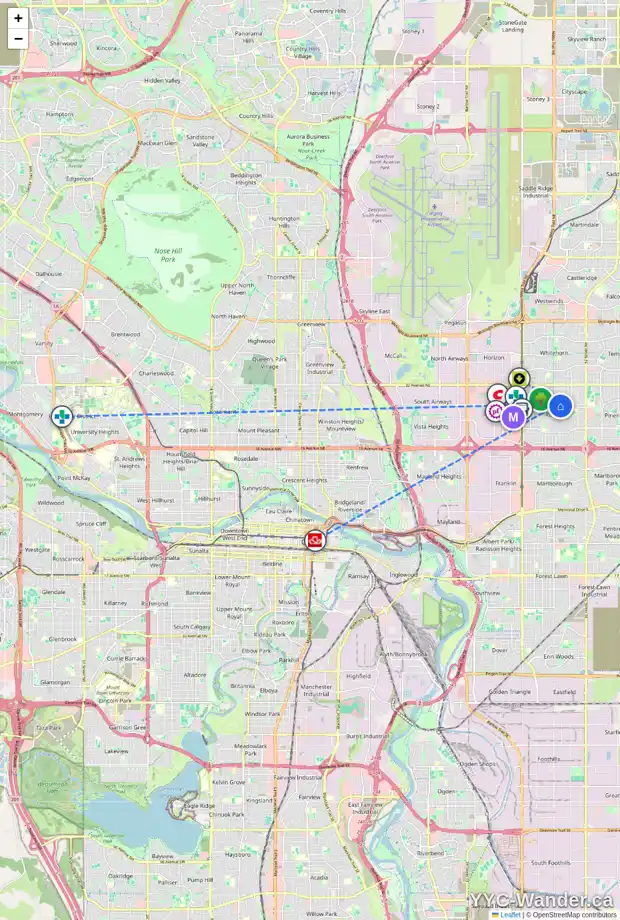 Daily accessibility map for 4623 RUNDLEHILL RD NE, Calgary showing nearby schools, grocery stores, parks, LRT stations and nearby amenities