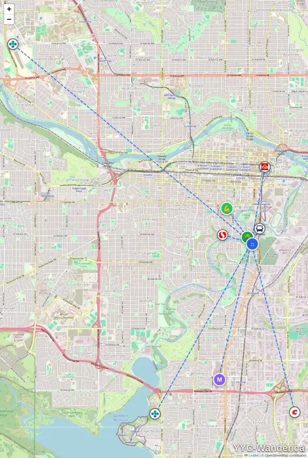 Daily accessibility map for 2808 ERLTON ST SW, Calgary showing nearby schools, grocery stores, parks, LRT stations and nearby amenities