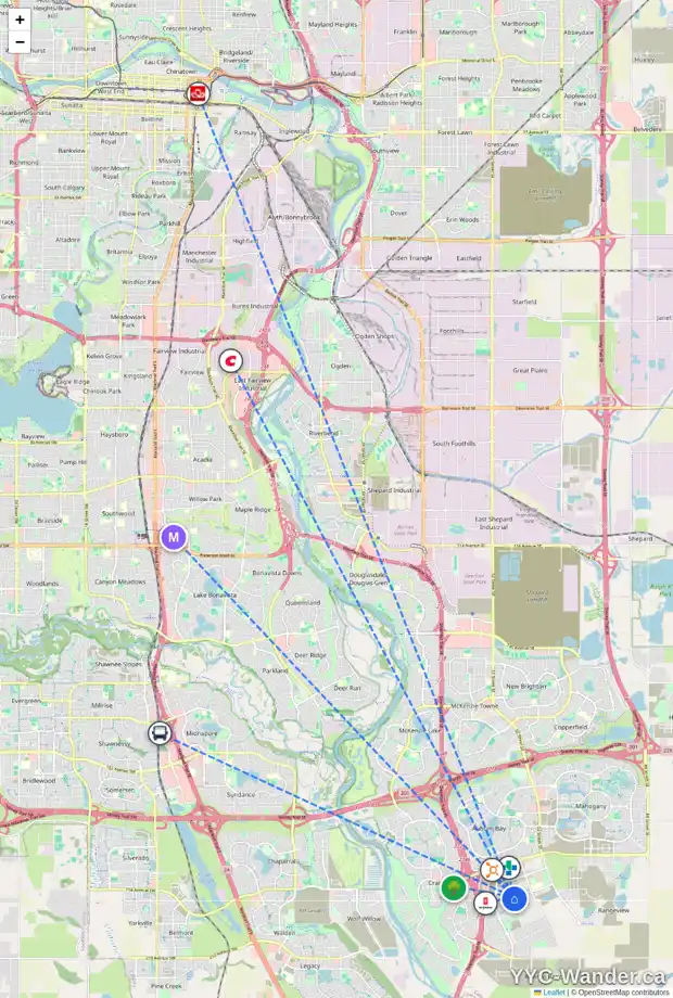 Daily accessibility map for 319 19661 40 ST SE, Calgary showing nearby schools, grocery stores, parks, LRT stations and nearby amenities