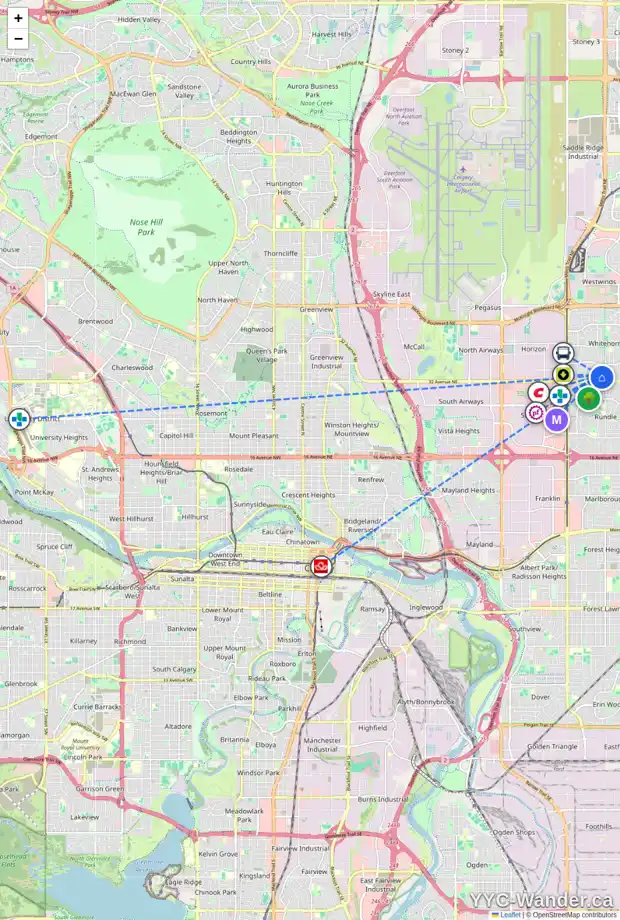 Daily accessibility map for 8 64 WHITNEL CO NE, Calgary showing nearby schools, grocery stores, parks, LRT stations and nearby amenities