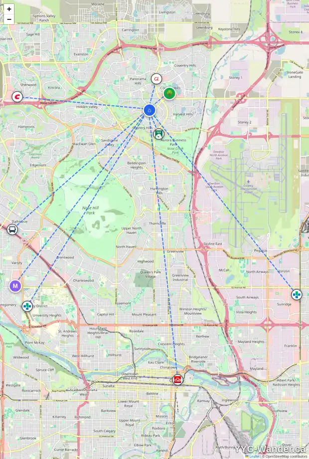 Daily accessibility map for 126 10888 PANORAMA HILLS BV NW, Calgary showing nearby schools, grocery stores, parks, LRT stations and nearby amenities