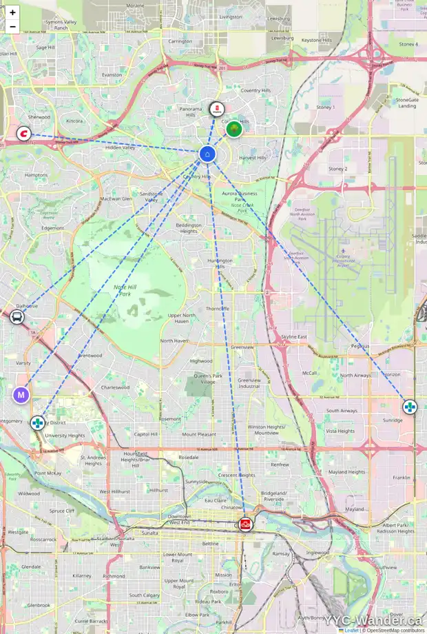 Daily accessibility map for 152 10888 PANORAMA HILLS BV NW, Calgary showing nearby schools, grocery stores, parks, LRT stations and nearby amenities