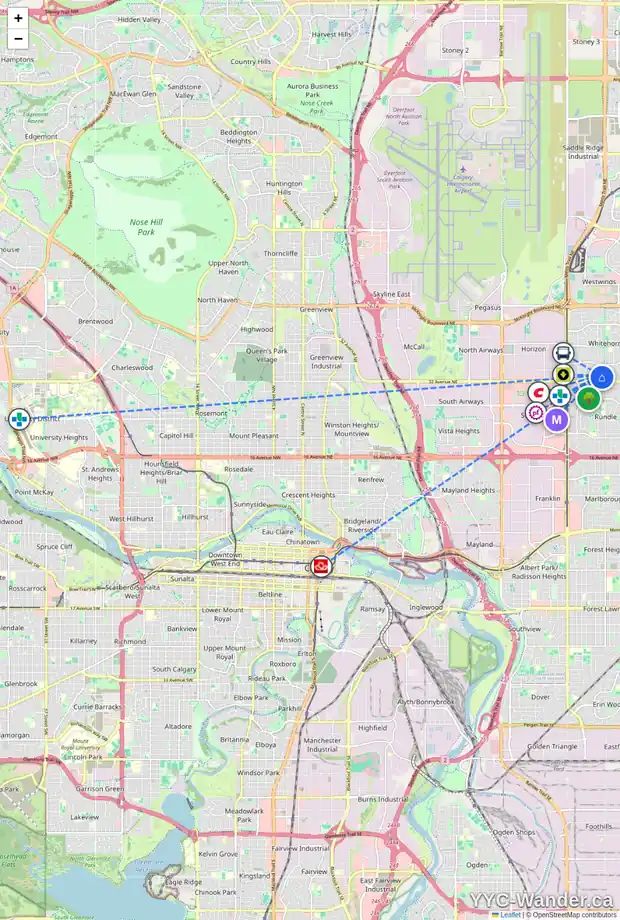 Daily accessibility map for 33 64 WHITNEL CO NE, Calgary showing nearby schools, grocery stores, parks, LRT stations and nearby amenities
