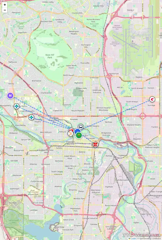Daily accessibility map for 812 MEMORIAL DR NW, Calgary showing nearby schools, grocery stores, parks, LRT stations and nearby amenities