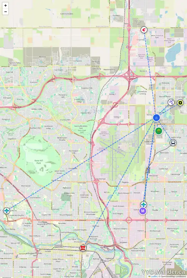 Daily accessibility map for 115 CITYSIDE CO NE, Calgary showing nearby schools, grocery stores, parks, LRT stations and nearby amenities