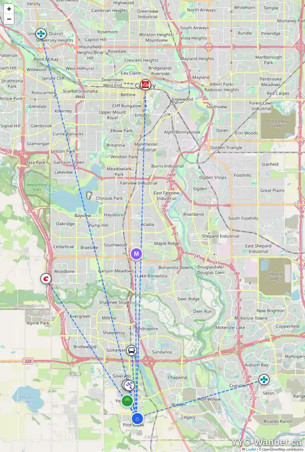 Daily accessibility map for 109 CREEKSTONE DR SW, Calgary showing nearby schools, grocery stores, parks, LRT stations and nearby amenities