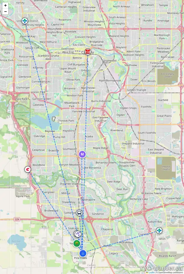 Daily accessibility map for 65 CREEKSTONE DR SW, Calgary showing nearby schools, grocery stores, parks, LRT stations and nearby amenities