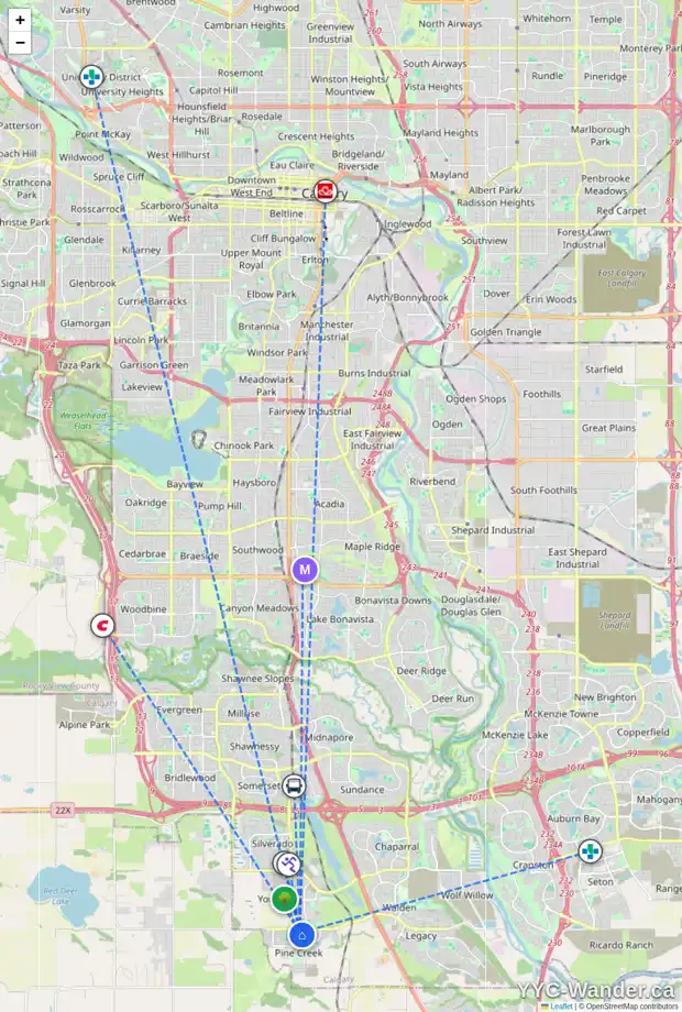 Daily accessibility map for 232 CREEKSTONE RO SW, Calgary showing nearby schools, grocery stores, parks, LRT stations and nearby amenities