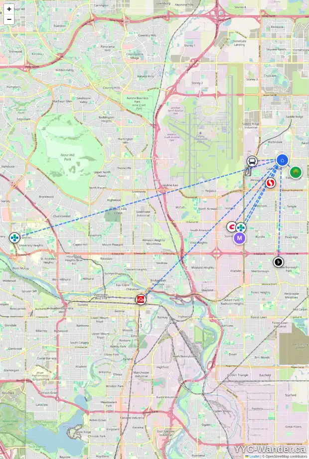 Daily accessibility map for 123 CASTLERIDGE CL NE, Calgary showing nearby schools, grocery stores, parks, LRT stations and nearby amenities