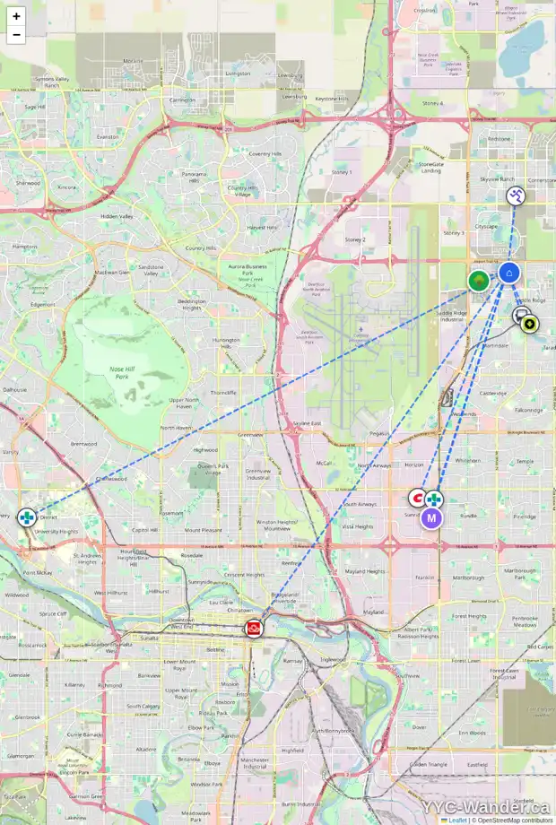 Daily accessibility map for 124 SAVANNA PS NE, Calgary showing nearby schools, grocery stores, parks, LRT stations and nearby amenities