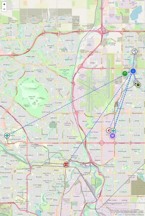 Daily accessibility map for 57 SAVANNA MR NE, Calgary showing nearby schools, grocery stores, parks, LRT stations and nearby amenities