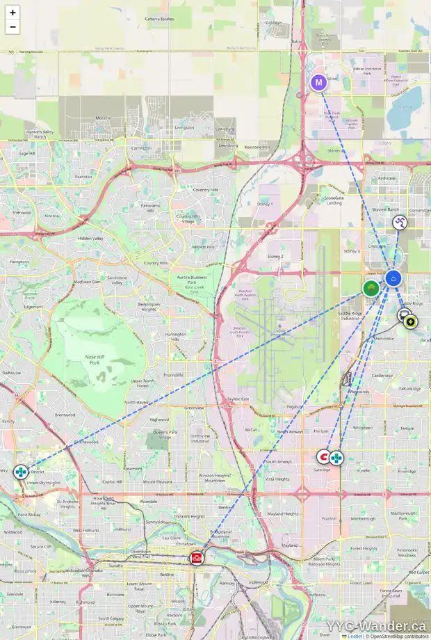 Daily accessibility map for 354 SAVANNA TC NE, Calgary showing nearby schools, grocery stores, parks, LRT stations and nearby amenities
