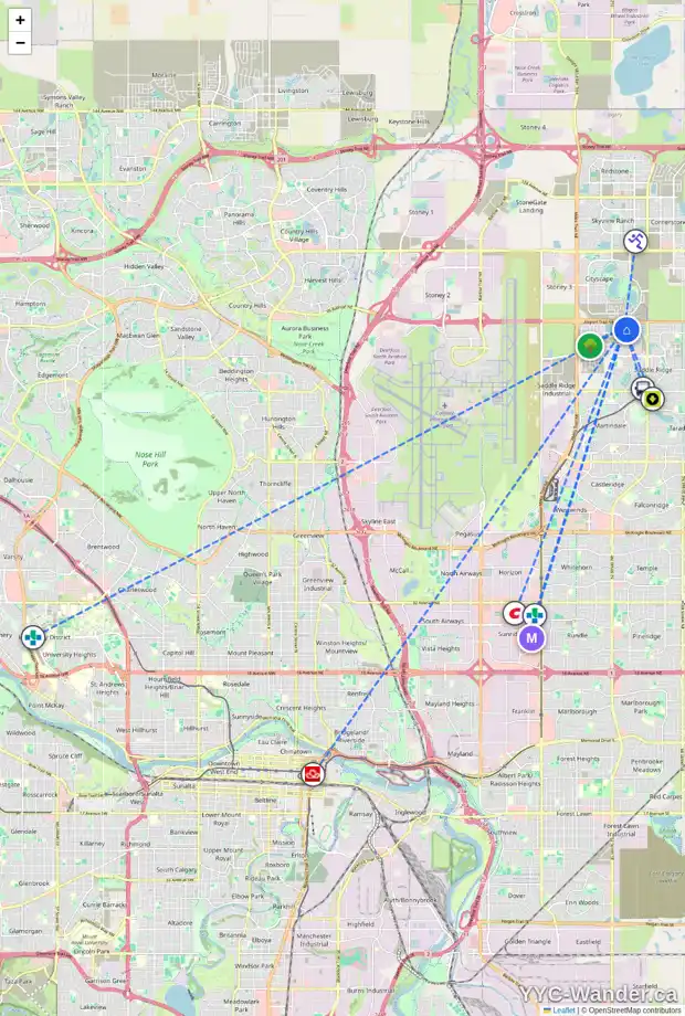 Daily accessibility map for 334 SAVANNA TC NE, Calgary showing nearby schools, grocery stores, parks, LRT stations and nearby amenities