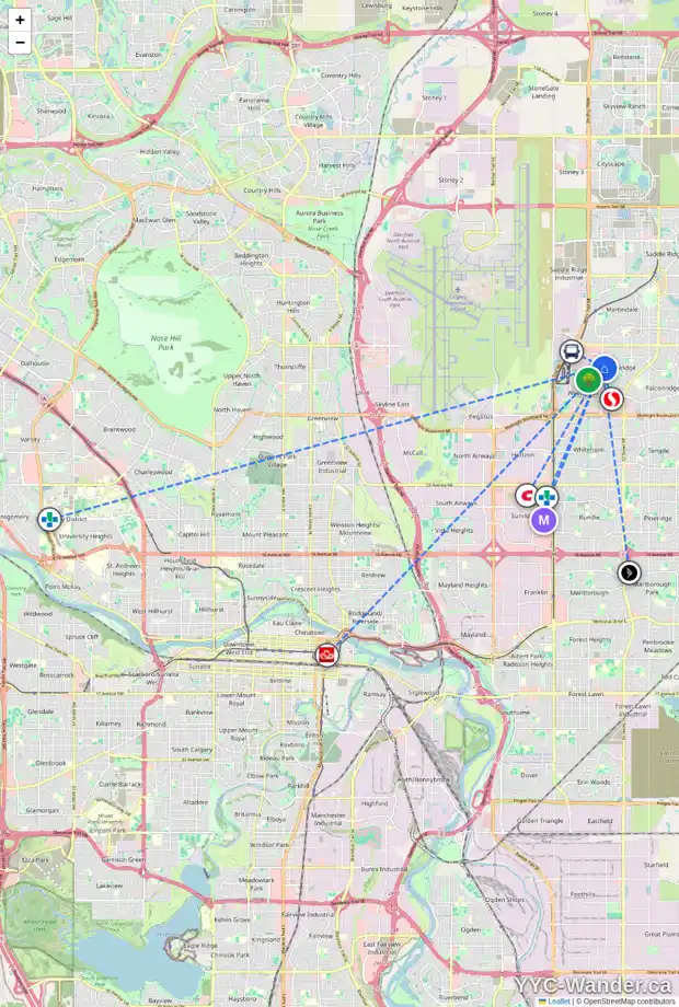 Daily accessibility map for 169 CASTLEBROOK WY NE, Calgary showing nearby schools, grocery stores, parks, LRT stations and nearby amenities