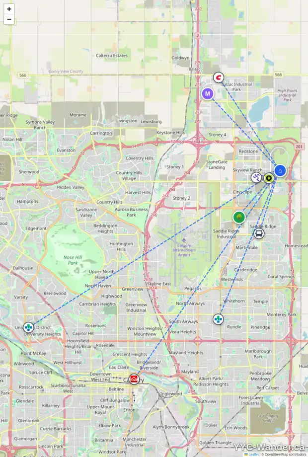 Daily accessibility map for 170 CORNERBROOK MR NE, Calgary showing nearby schools, grocery stores, parks, LRT stations and nearby amenities