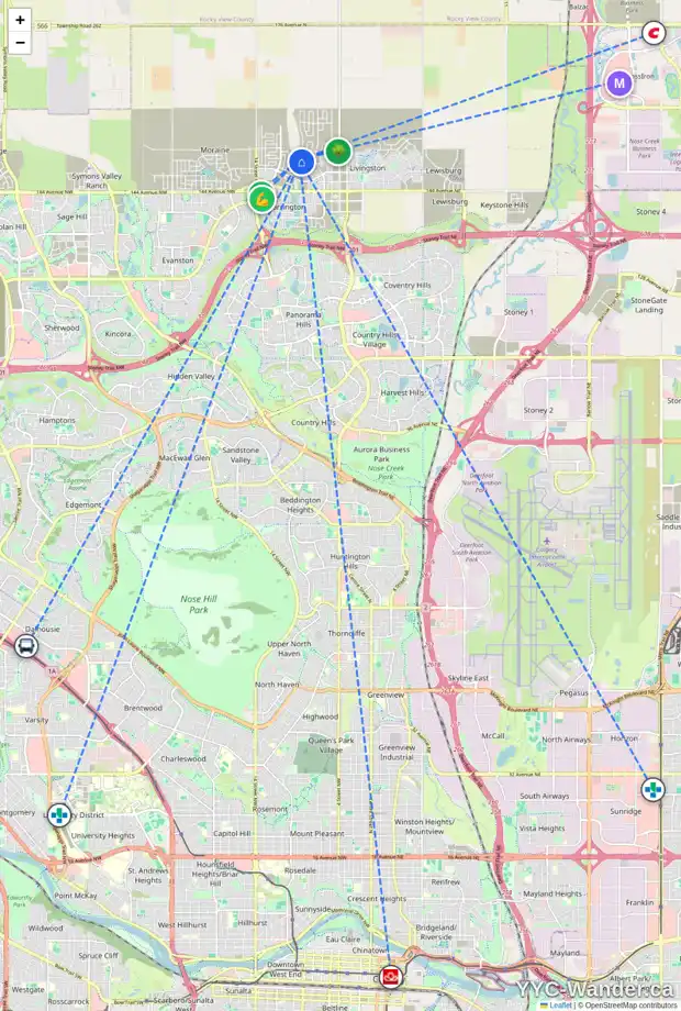 Daily accessibility map for 267 LUCAS WY NW, Calgary showing nearby schools, grocery stores, parks, LRT stations and nearby amenities