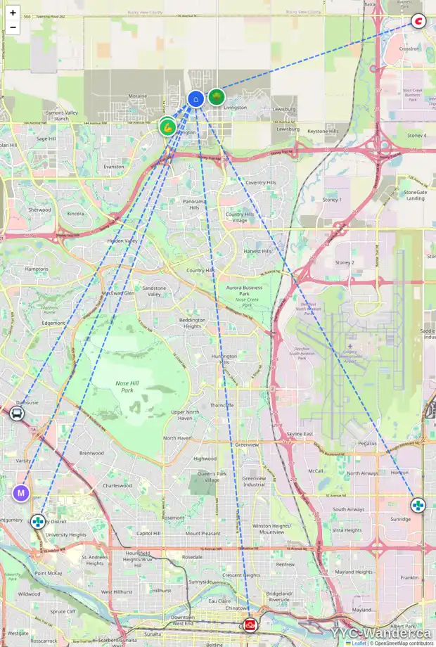 Daily accessibility map for 235 LUCAS TC NW, Calgary showing nearby schools, grocery stores, parks, LRT stations and nearby amenities