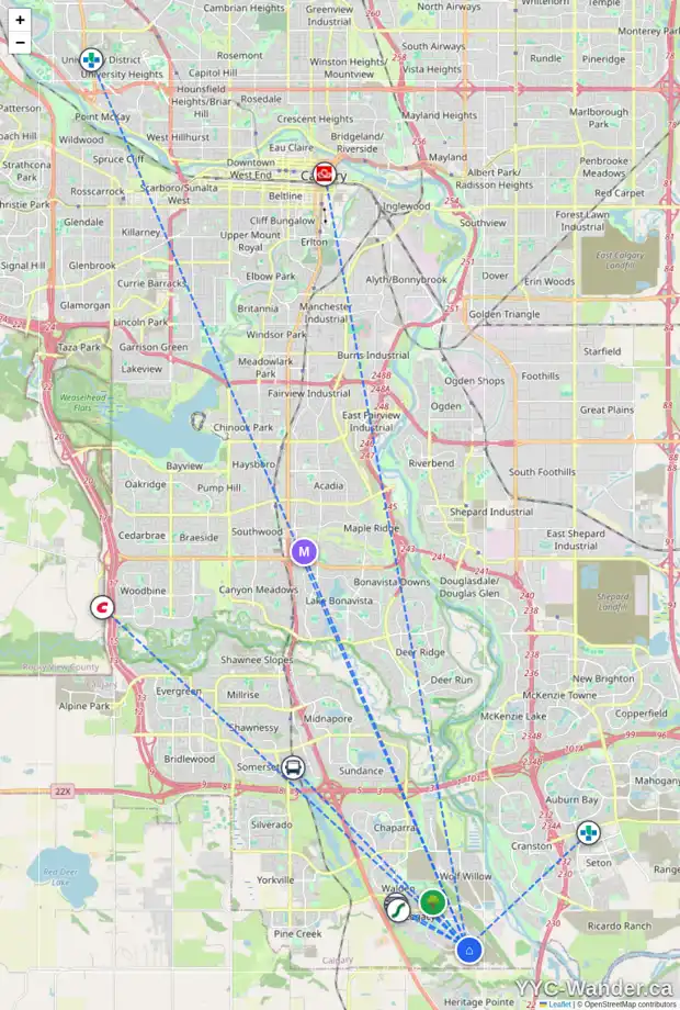 Daily accessibility map for 47 LEGACY GLEN PT SE, Calgary showing nearby schools, grocery stores, parks, LRT stations and nearby amenities
