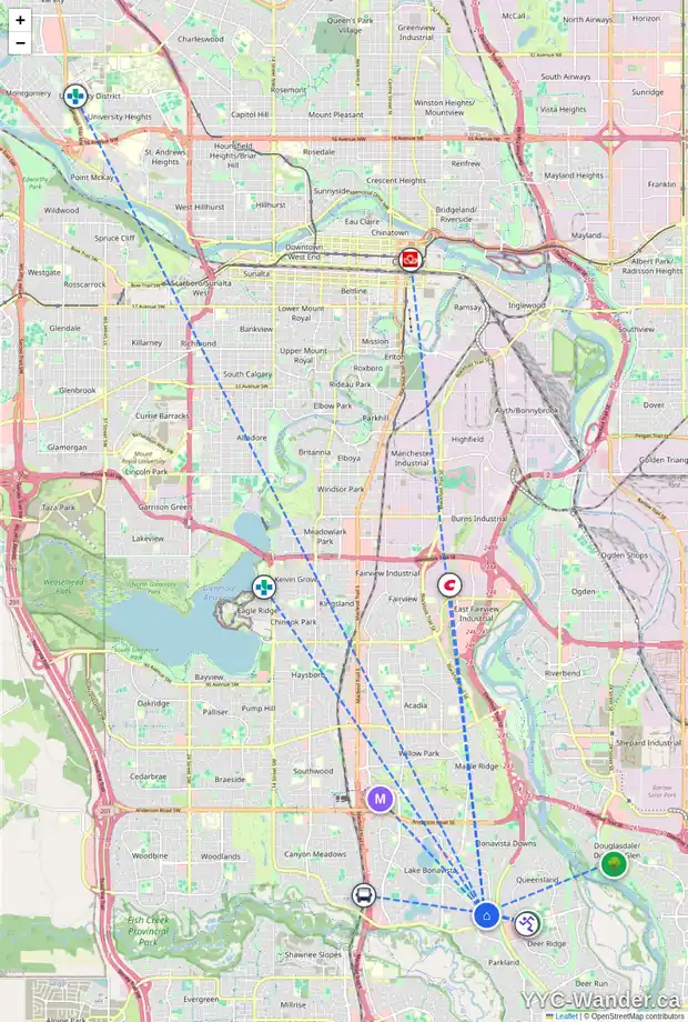 Daily accessibility map for 35 LAKE CRIMSON CL SE, Calgary showing nearby schools, grocery stores, parks, LRT stations and nearby amenities