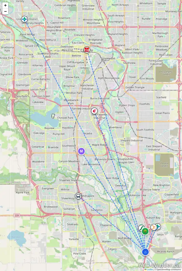 Daily accessibility map for 250 CRANBROOK GD SE, Calgary showing nearby schools, grocery stores, parks, LRT stations and nearby amenities