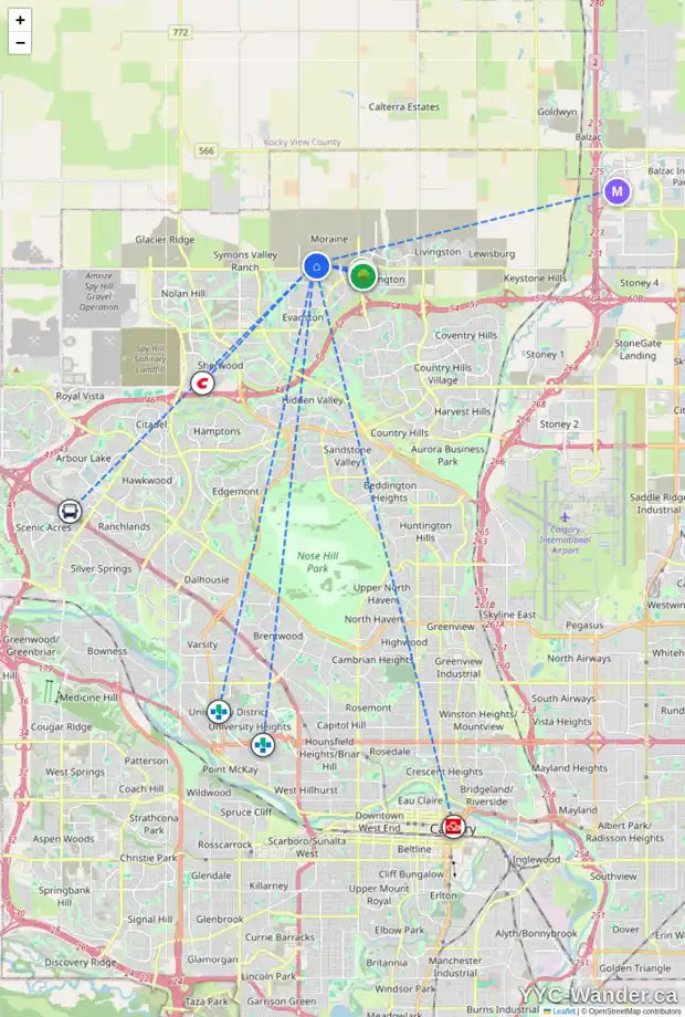 Daily accessibility map for 63 AMBLETON ST NW, Calgary showing nearby schools, grocery stores, parks, LRT stations and nearby amenities
