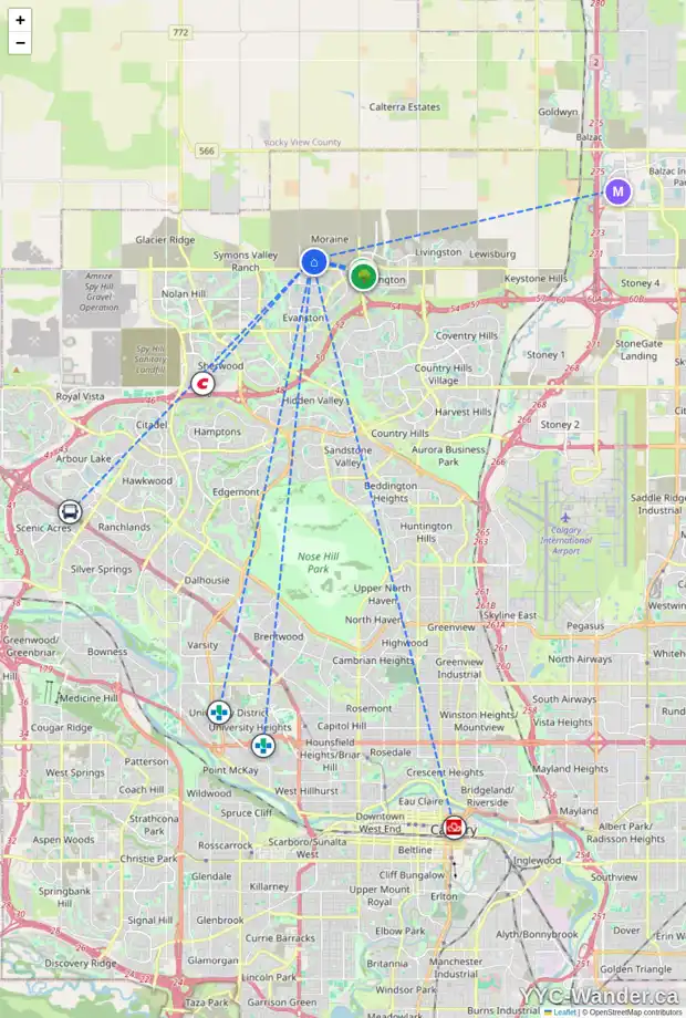 Daily accessibility map for 116 AMBLEHURST GR NW, Calgary showing nearby schools, grocery stores, parks, LRT stations and nearby amenities