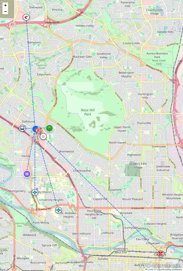 Daily accessibility map for 4224 DALHOUSIE DR NW, Calgary showing nearby schools, grocery stores, parks, LRT stations and nearby amenities