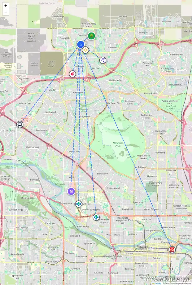 Daily accessibility map for 69 SAGE HILL PH NW, Calgary showing nearby schools, grocery stores, parks, LRT stations and nearby amenities
