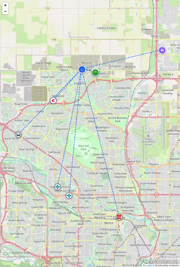 Daily accessibility map for 76 AMBLEHURST LI NW, Calgary showing nearby schools, grocery stores, parks, LRT stations and nearby amenities