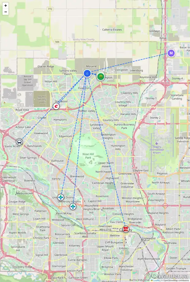 Daily accessibility map for 52 AMBLEHURST LI NW, Calgary showing nearby schools, grocery stores, parks, LRT stations and nearby amenities