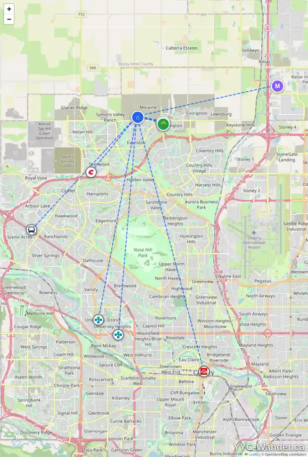 Daily accessibility map for 41 AMBLEHURST GD NW, Calgary showing nearby schools, grocery stores, parks, LRT stations and nearby amenities